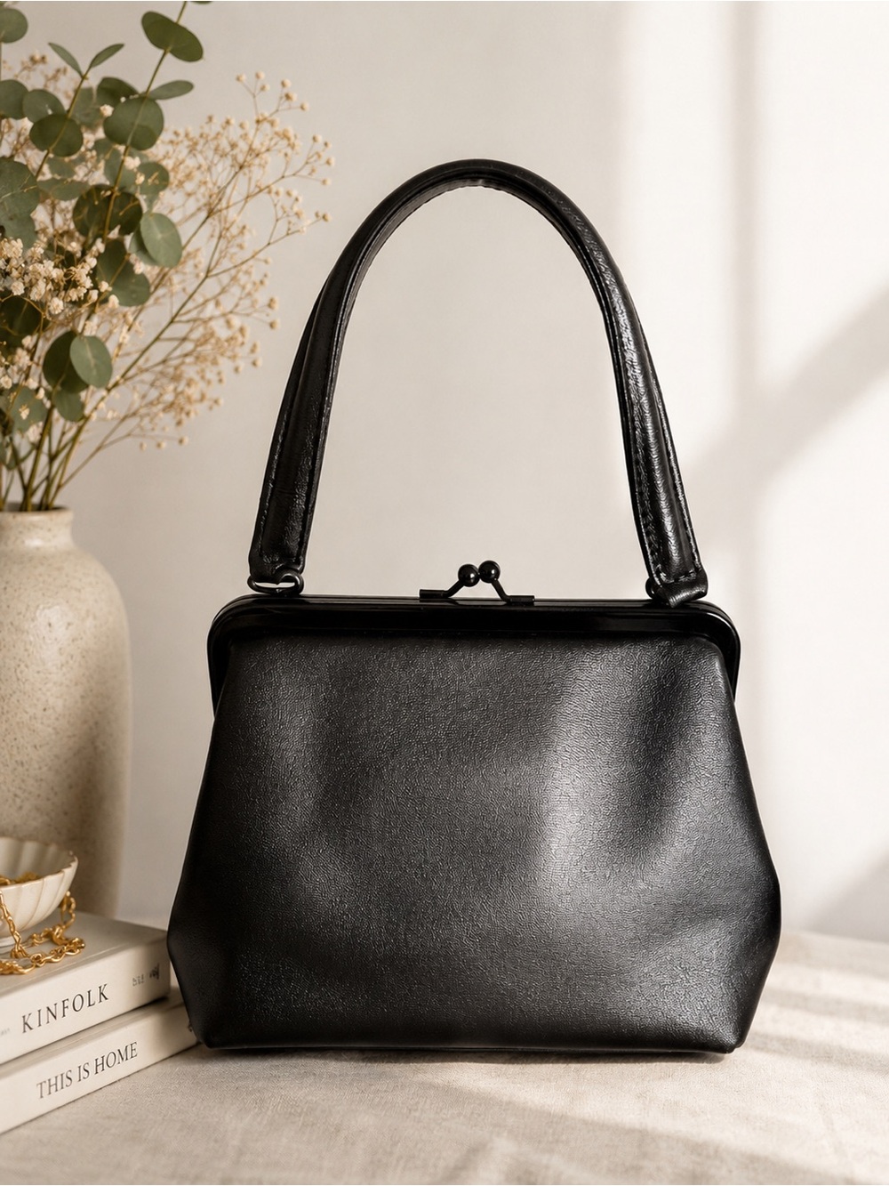 Vintage Saks Fifth Avenue Genuine Leather Dark Pewter Grey Handbag Made in Italy